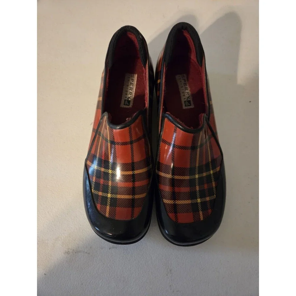 Sperry Top-Sider Womens Size 8 M Red Plaid Waterproof Rubber Rain Shoes Clogs...